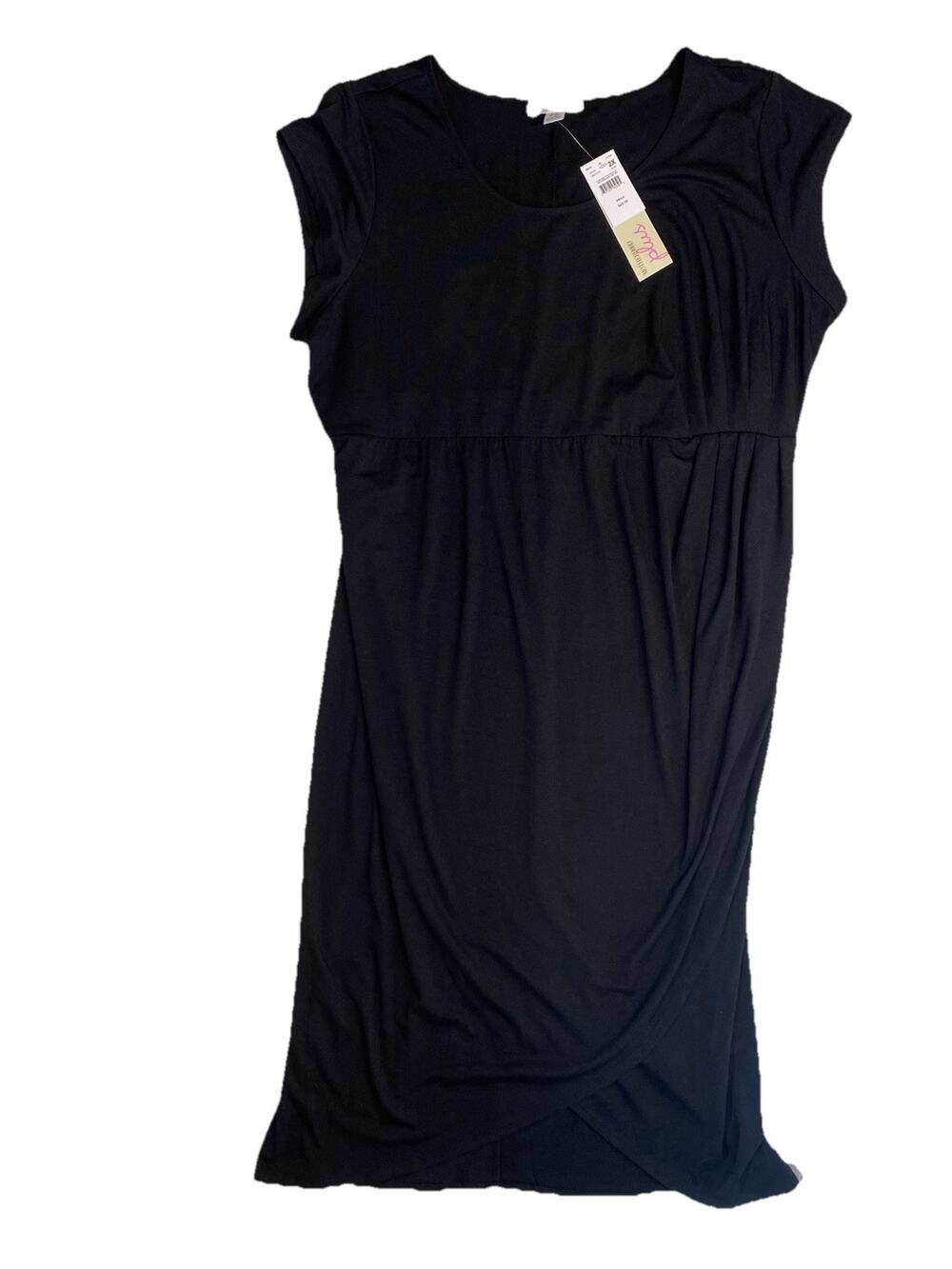 Motherhood Maternity Dress Sz 2XL NEW Black Side Ruched Short Sleeve Casual Midi